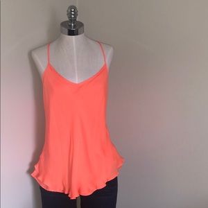 Anthropologie neon silk cami with crisscross back
